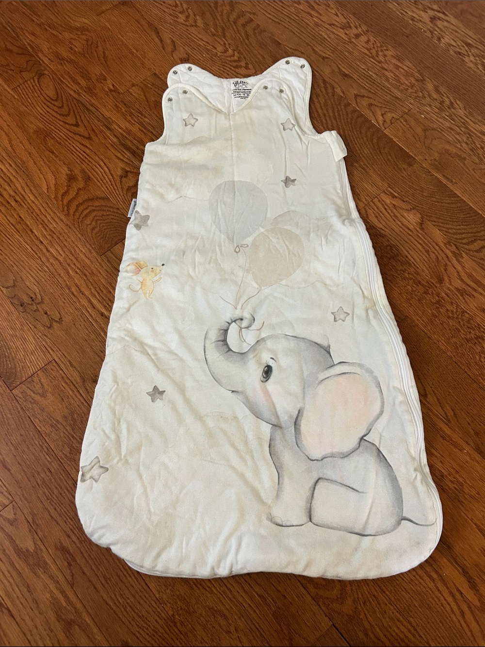 2.5 tog White Baby Sleep Sack with Elephant and Balloon Print